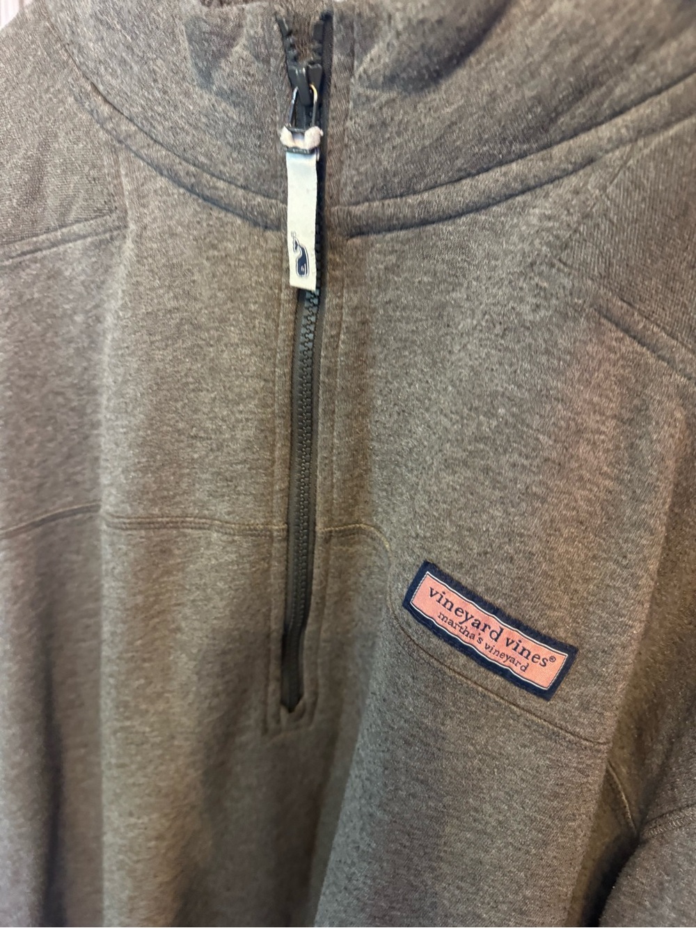 4XLB Vineyard Vines Men's Heather Gray Half-Zip Pullover with Pink Logo Patch